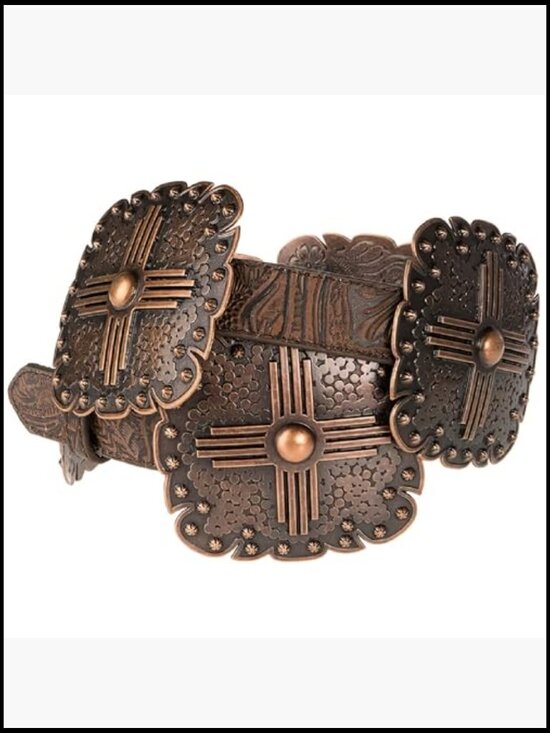 Floral Embossed Leather Belt with Square Concho Western Removable Buckle main image 7